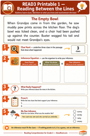 Grade 3 reading printable worksheet - Reading Between the Lines | Grades 1–5 Reading Comprehension Mastery BUNDLE