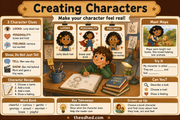Creating Characters infographic teaching looks personality and feelings for Grade 1 writers