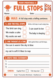 Grade 1 punctuation printable worksheet about full stops