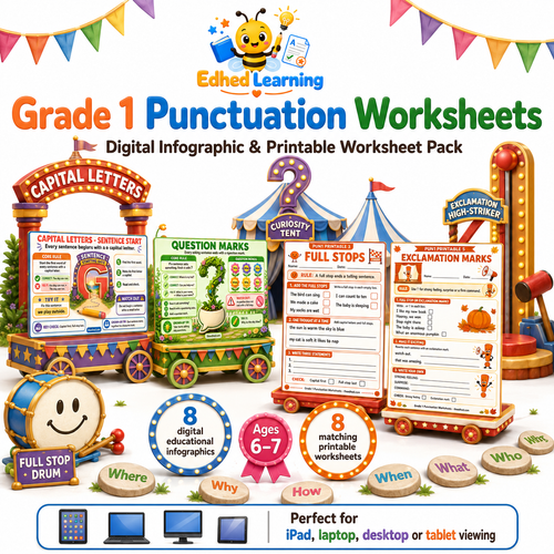 Grade 1 Punctuation Worksheets digital course and printable worksheet pack for ages 6-7