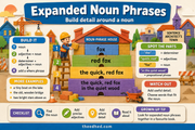 Grade 2 sentence writing infographic about expanded noun phrases