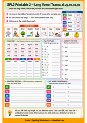 Printable Grade 2 long vowel teams spelling worksheet