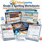Grade 2 spelling worksheets digital course with long vowels, digraphs and common patterns