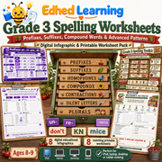 Grade 3 spelling worksheets digital course with 8 infographics and 8 printables