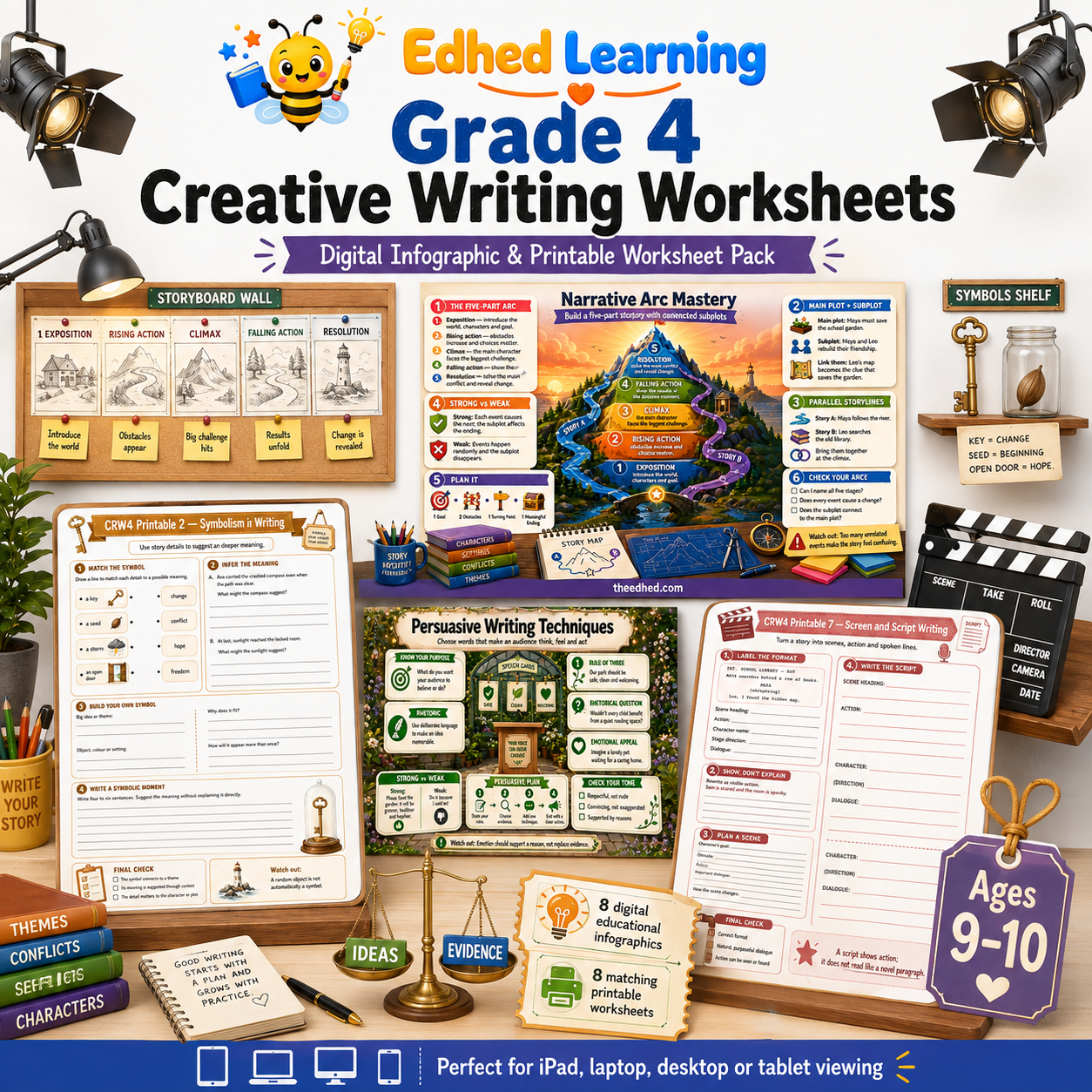 Grade 4 Creative Writing Worksheets digital infographic and printable worksheet pack for ages 9 to 10