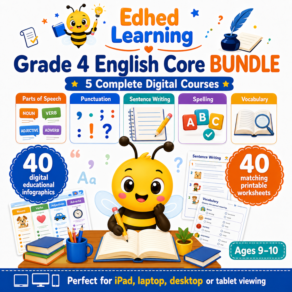 Grade 4 English Core BUNDLE with five Edhed Learning digital courses and 80 resources