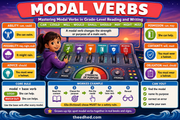 Modal Verbs Grade 4 educational infographic covering possibility, advice, permission and obligation