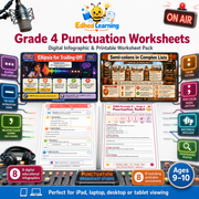 Grade 4 Punctuation Worksheets digital infographic and printable worksheet pack for ages 9 to 10