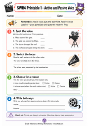 Active and passive voice A4 printable worksheet for Grade 4