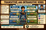 Transitive and Intransitive Verbs Grade 4 infographic with the verb object test