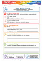 A4 Distinctive Authorial Style worksheet for Grade 5 pupils to practise voice, vocabulary and sentence rhythm
