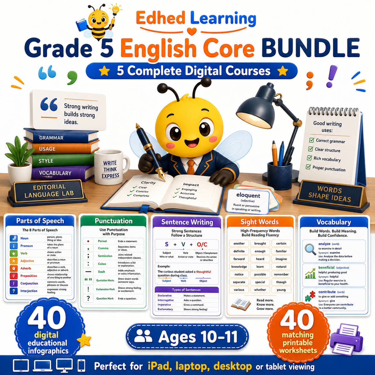 Grade 5 English Core BUNDLE with five Edhed Learning digital courses and 80 resources