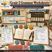 Grade 5 Grammar Worksheets digital course with 8 infographics and 8 printable worksheets
