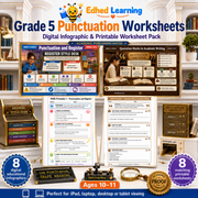 Grade 5 Punctuation Worksheets digital infographic and printable worksheet pack for ages 10 to 11