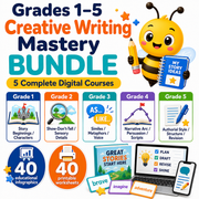 Grades 1–5 Creative Writing Mastery BUNDLE with five digital courses, 40 infographics and 40 worksheets