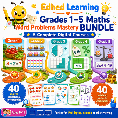 Grades 1–5 Maths Word Problems Mastery BUNDLE with five digital courses and 80 resources