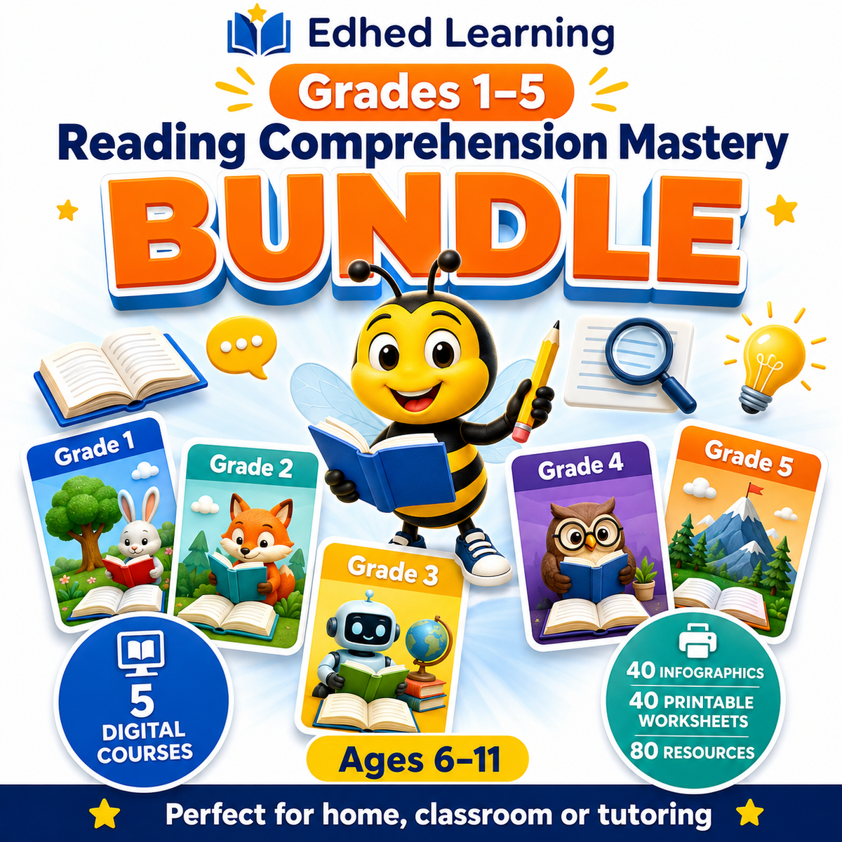 Grades 1–5 Reading Comprehension Mastery BUNDLE with 5 courses and 80 resources