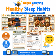 Healthy Sleep Habits digital infographic and printable worksheet pack for ages 5–7