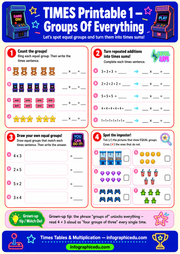 Times Tables worksheet 1 preview from the kids maths foundations bundle