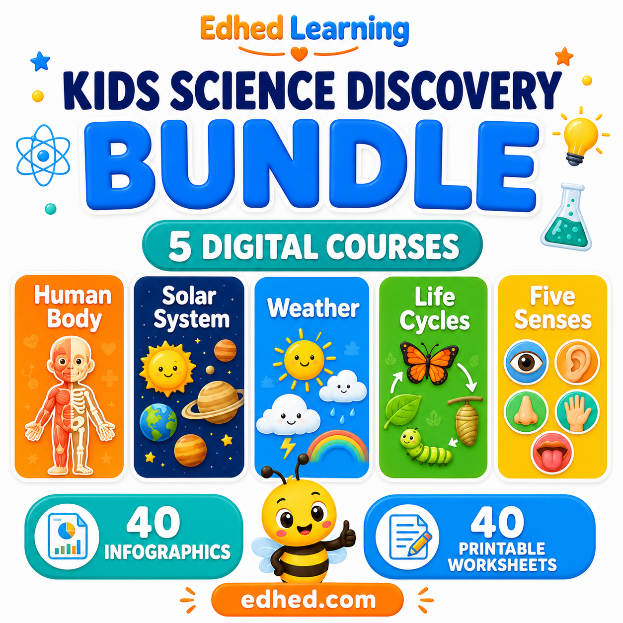 Kids Science Discovery BUNDLE – 5 digital courses, 40 infographics and 40 printable worksheets