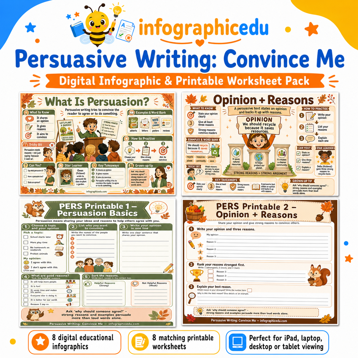 Persuasive Writing Convince Me digital infographic and printable worksheet pack cover