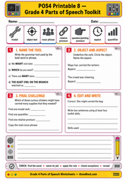 Grade 4 Parts of Speech Toolkit printable worksheet