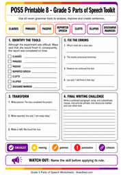 Grade 5 Parts of Speech Toolkit printable worksheet