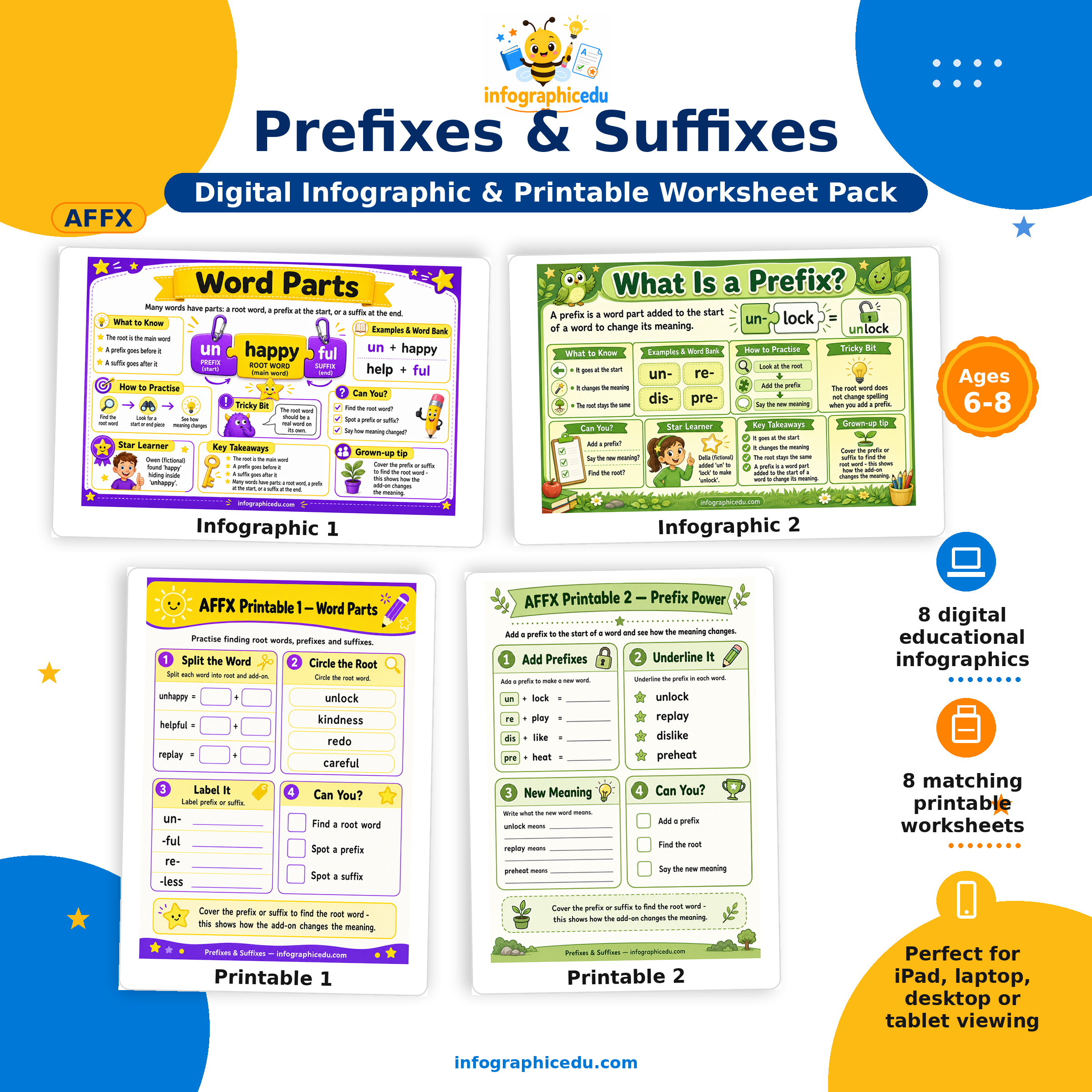 Prefixes & Suffixes digital course and printable worksheet pack main image
