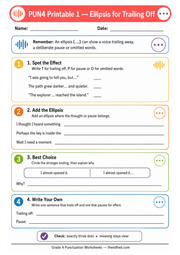 Ellipsis for Trailing Off printable A4 Grade 4 punctuation worksheet