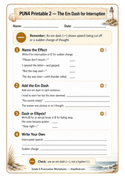 The Em Dash for Interruption printable A4 Grade 4 punctuation worksheet