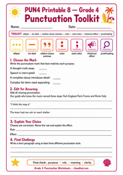 Grade 4 Punctuation Toolkit printable worksheet