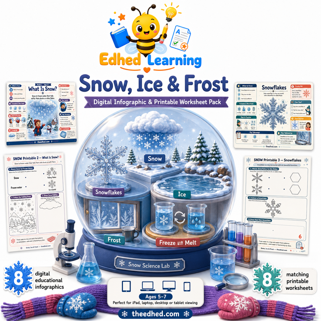 Snow, Ice & Frost digital course and printable worksheet pack for ages 5–7