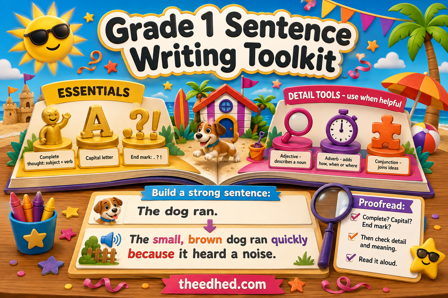 Grade 1 sentence writing toolkit educational infographic