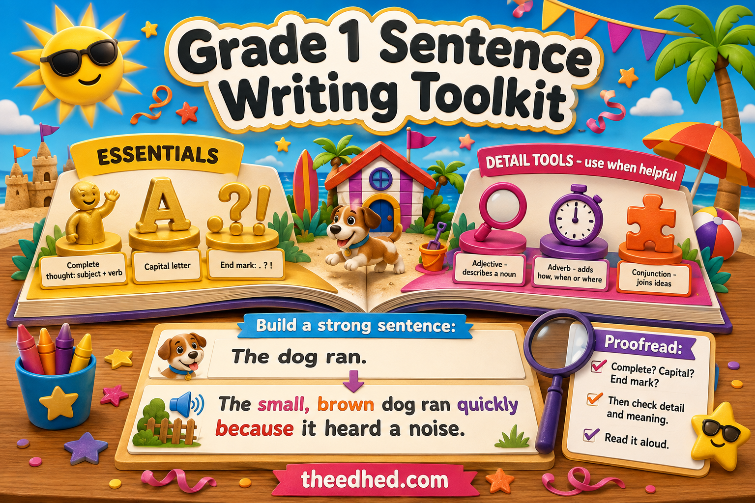 Grade 1 sentence writing toolkit educational infographic
