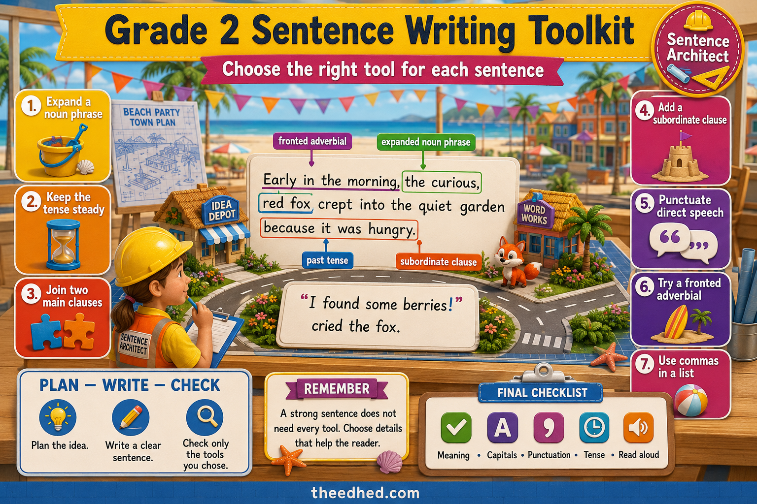 Grade 2 sentence writing toolkit educational infographic