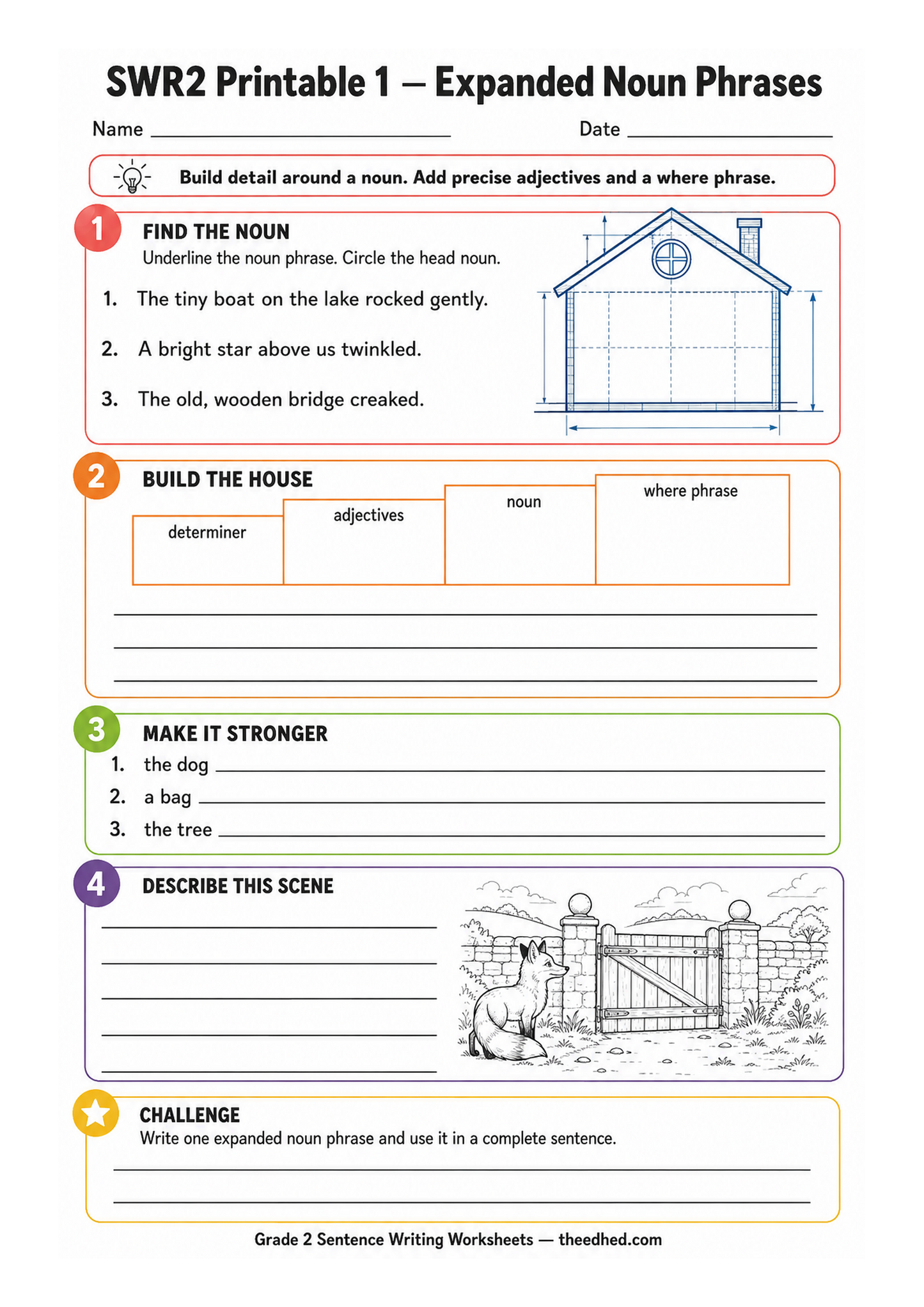 Grade 2 expanded noun phrases printable worksheet