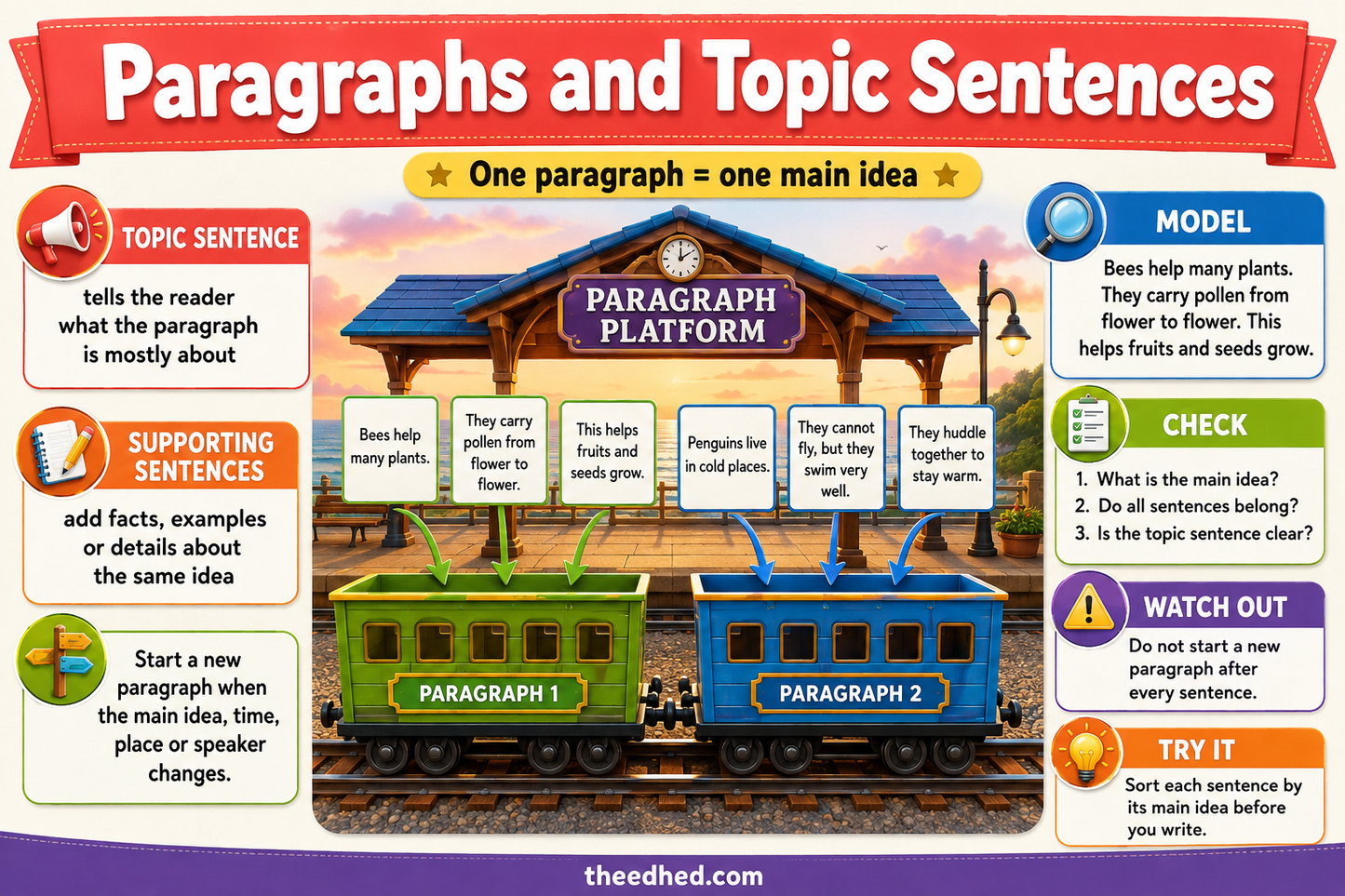 Grade 3 paragraphs and topic sentences educational infographic