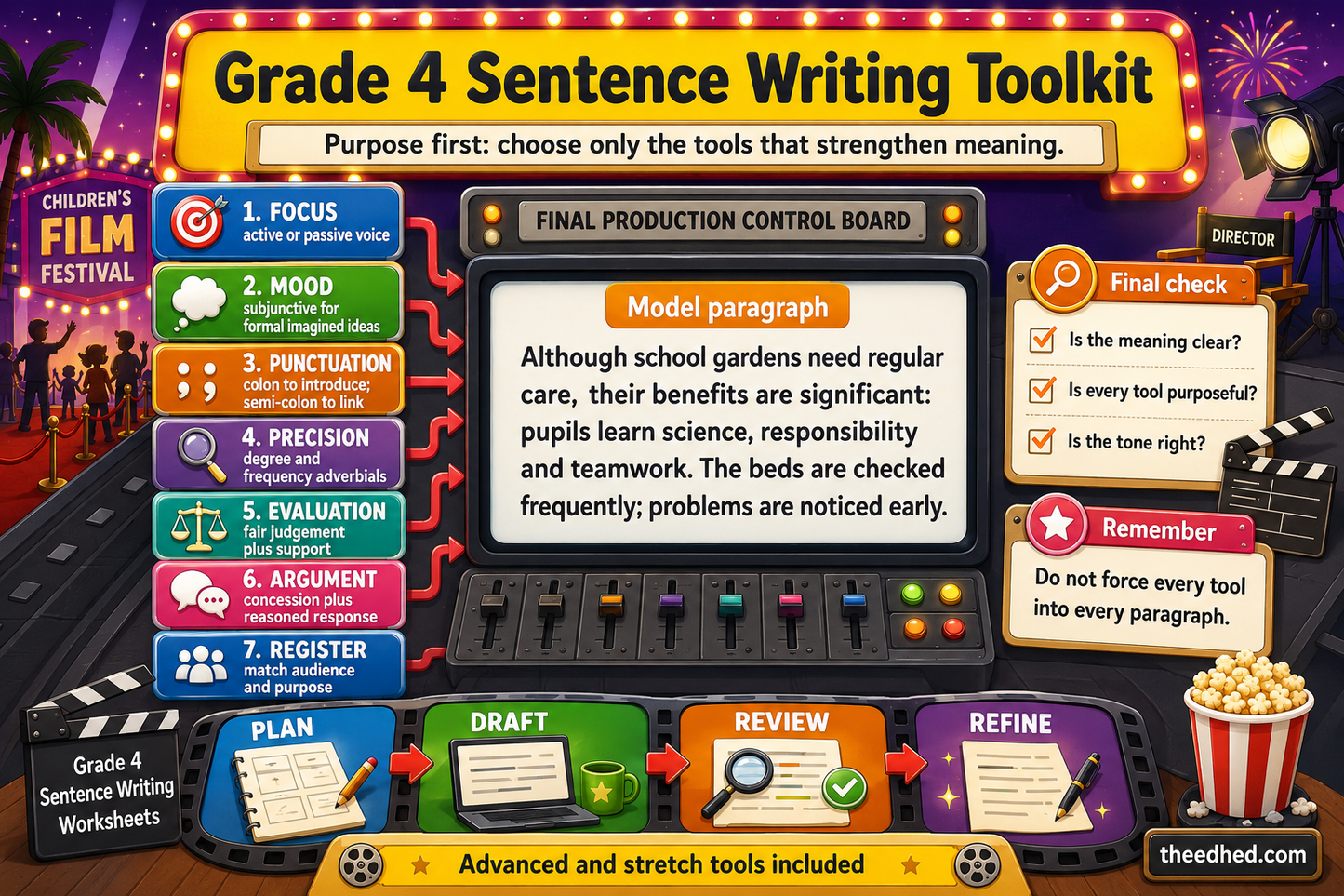 Grade 4 sentence writing toolkit educational infographic
