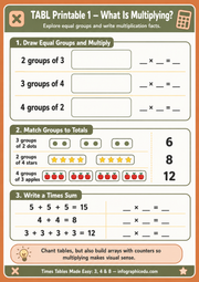 What Is Multiplying? A4 printable activity worksheet for equal groups and times sums