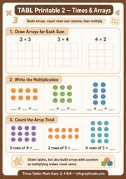 Times and Arrays A4 printable activity worksheet for multiplication practice